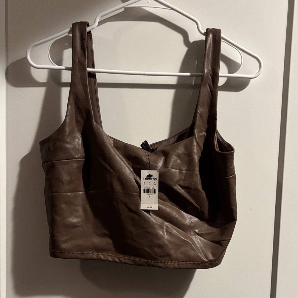 Guess Chocolate Brown Faux Leather Crop Top